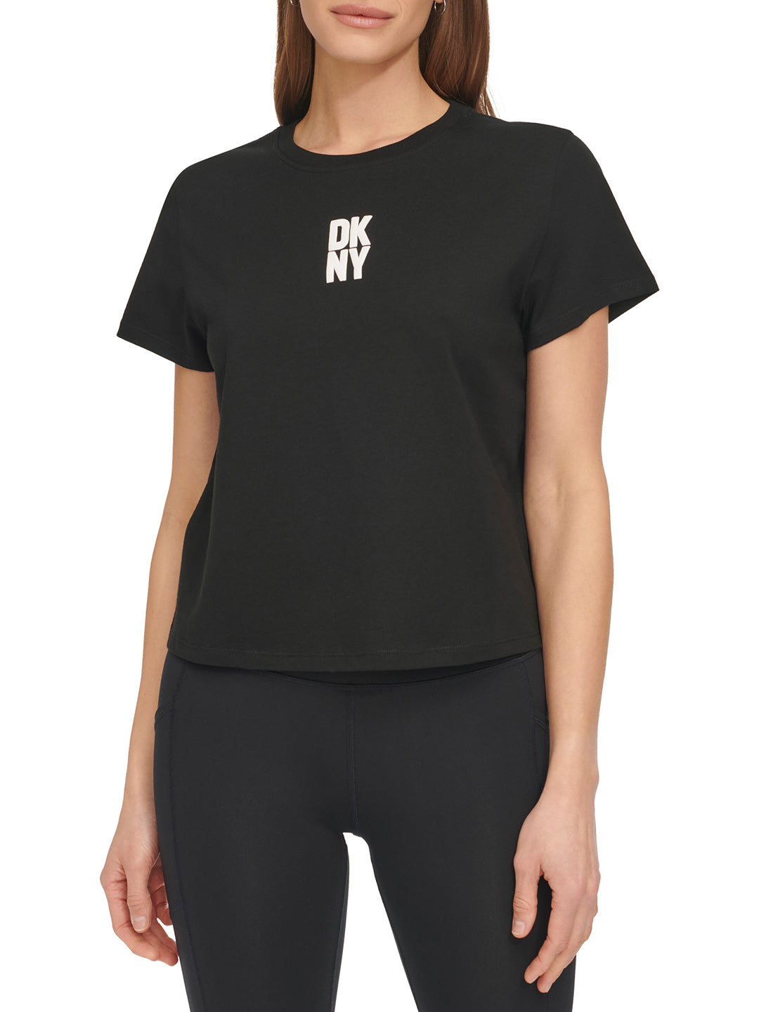 Dkny Logo Printed Women Black Solid T-Shirt