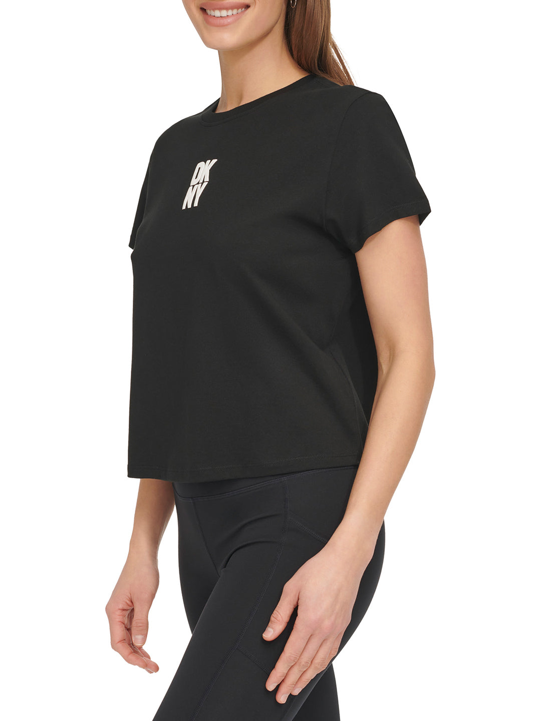 Dkny Logo Printed Women Black Solid T-Shirt