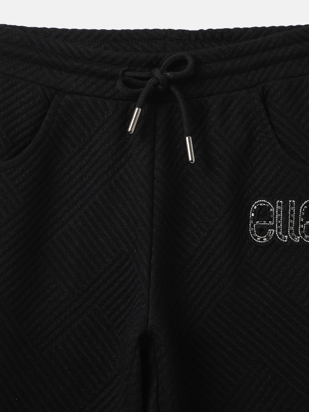 Elle Girls Black Solid Relaxed Fit Mid-Rise Jogger Style Track Pants