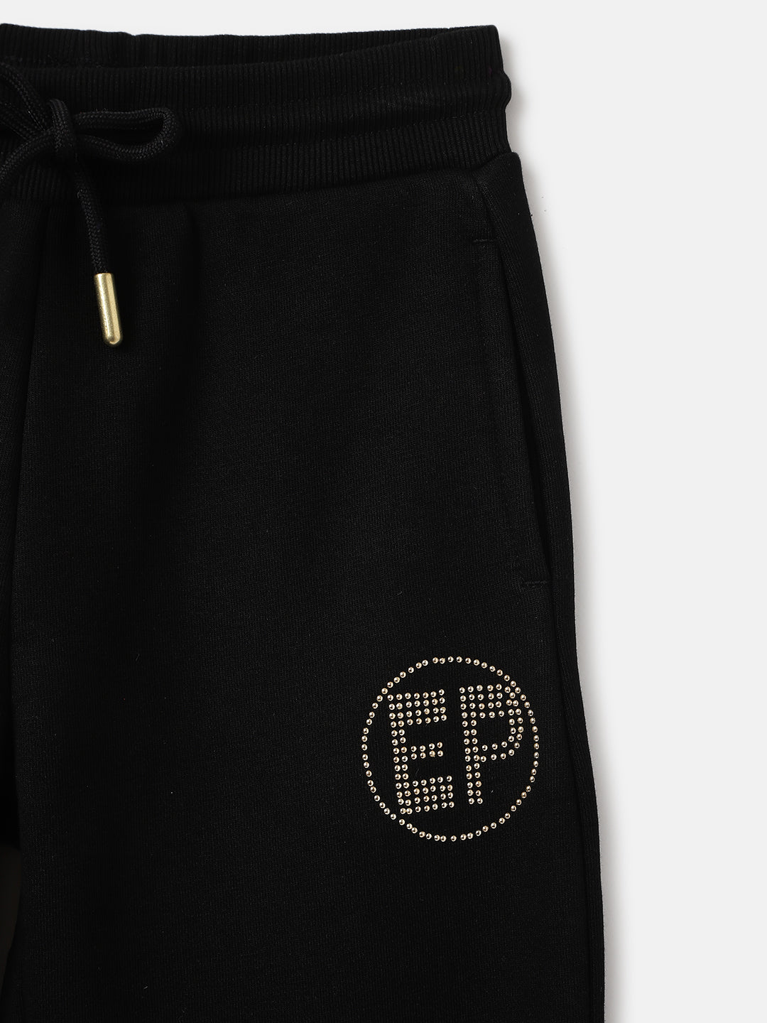 Elle Girls Black Solid Relaxed Fit Mid-Rise Track Pants