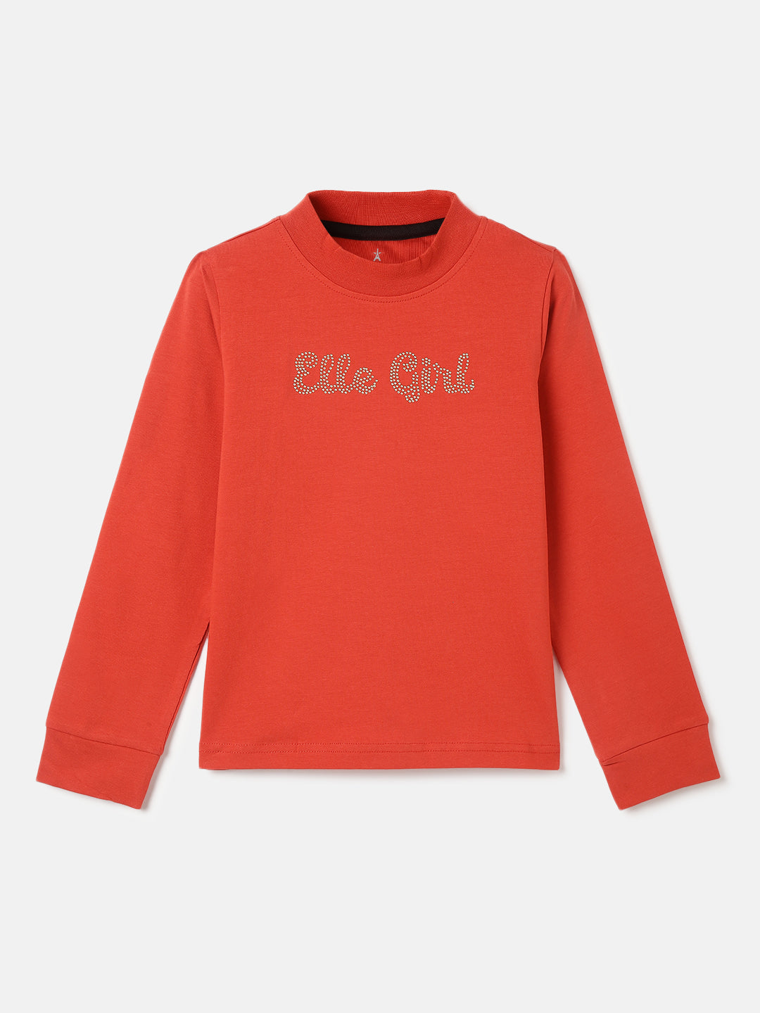 Elle Girls Red Solid Round Neck Full Sleeves Tshirt