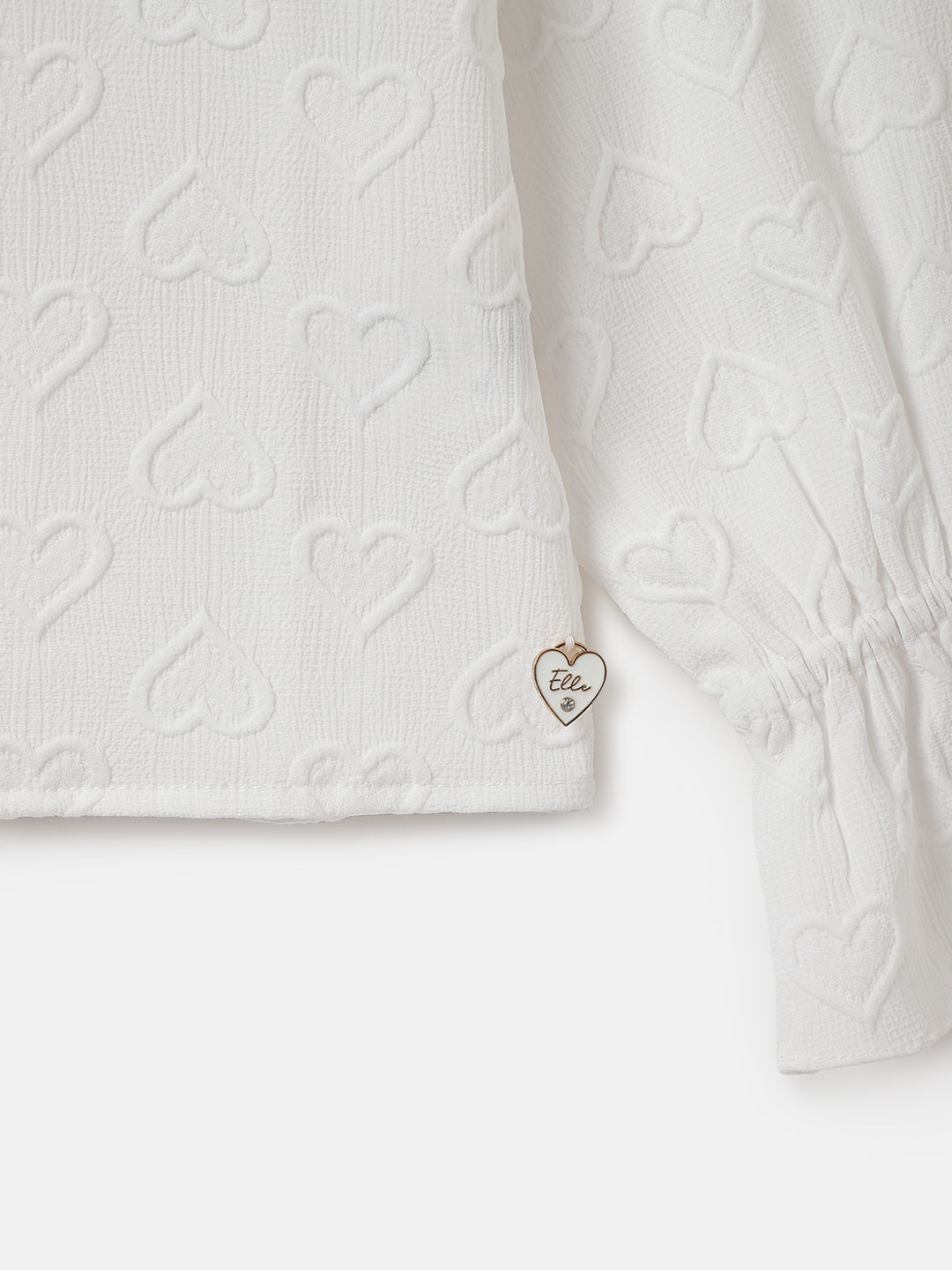 Elle Girls White Self-Design Peter Pan Collar Full Sleeves Top