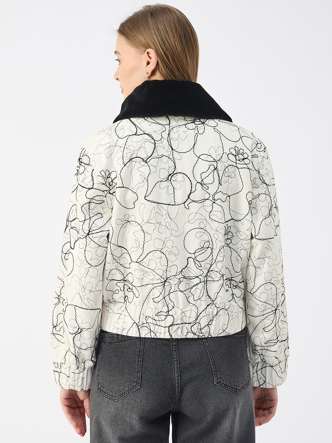 Elle Women White Spread Collar Full Sleeves Jacket