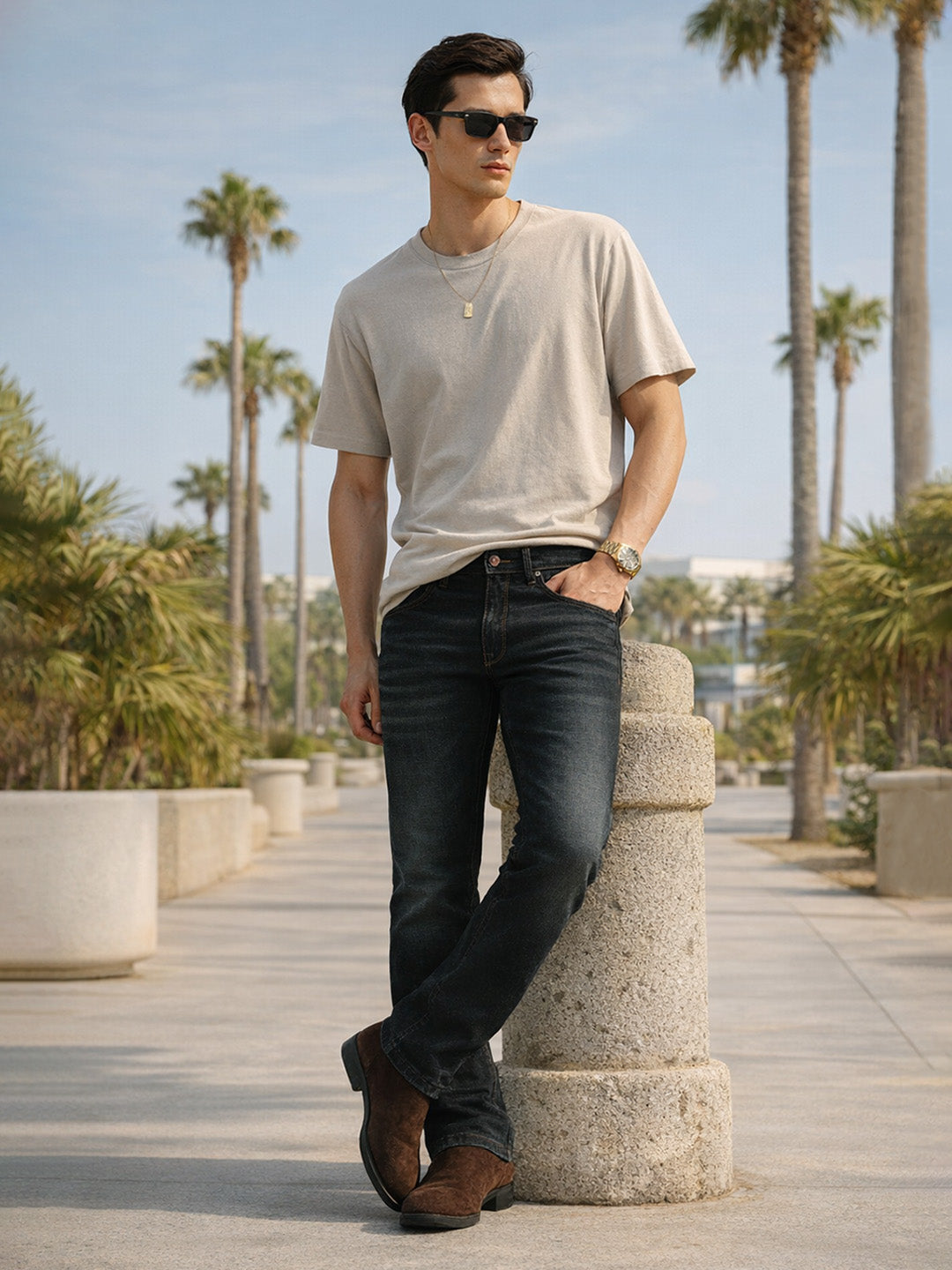 Iconic Men Blue Solid Boot Cut Mid-Rise Jeans