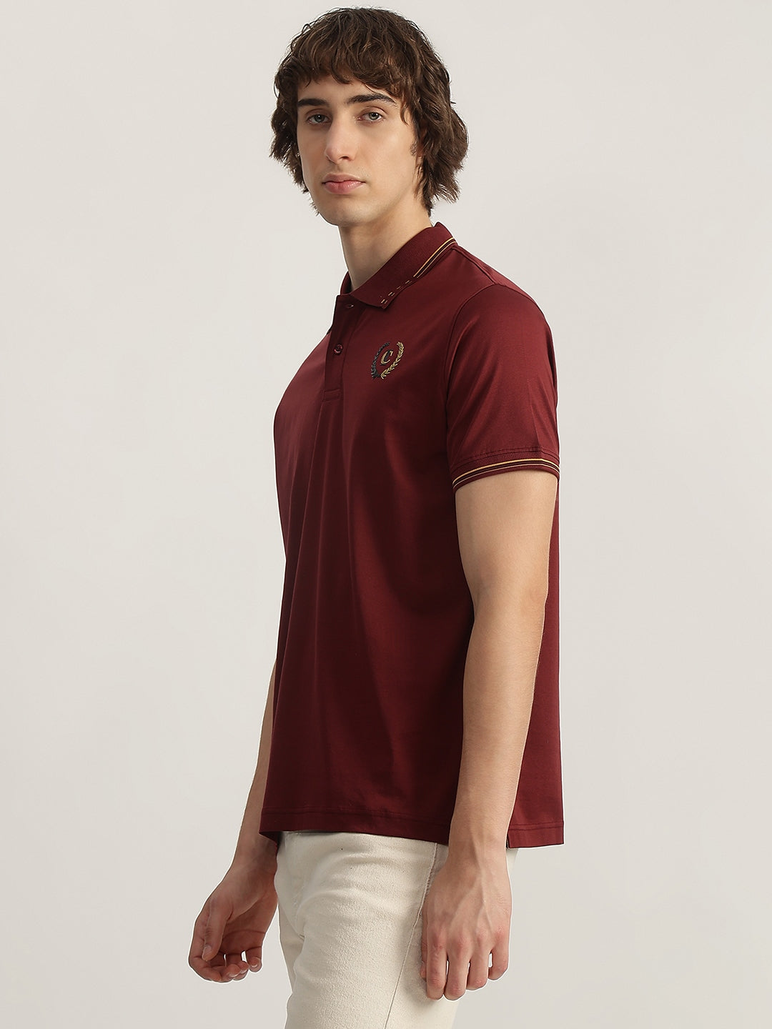 Iconic Men Red Solid Polo Neck Short Sleeves Tshirt