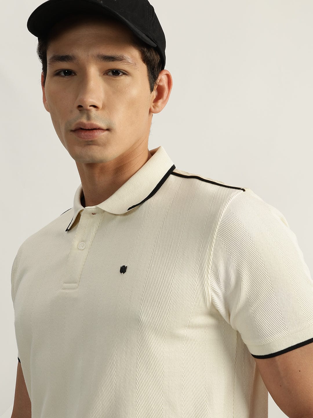 Iconic Men Beige Textured Polo Polo Tshirt