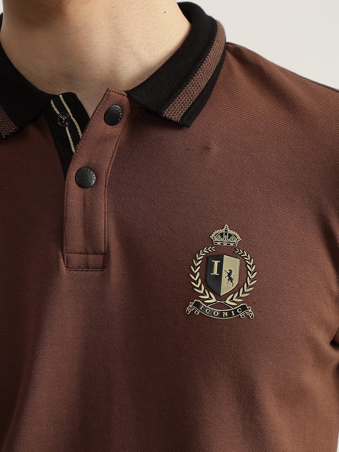 Iconic Men Brown Solid Polo Polo Tshirt