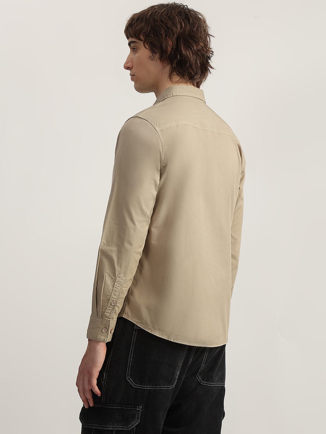 Iconic Men Beige Solid Shirt Collar Shirt