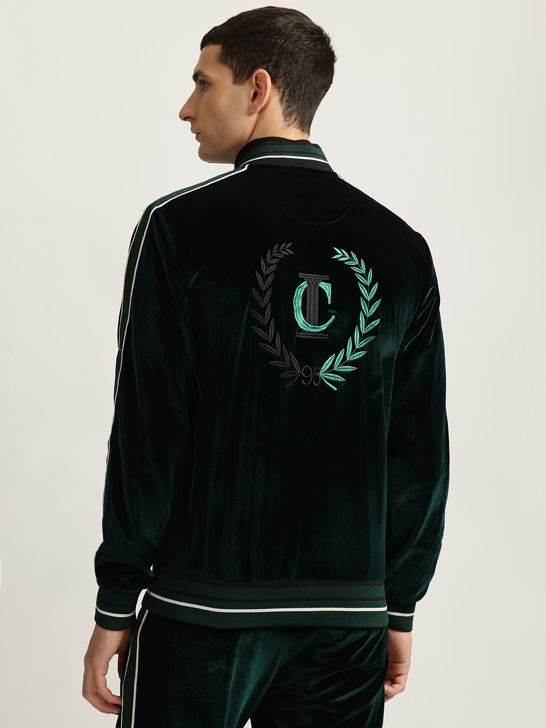 Iconic Men Green Solid Stand Collar Full Sleeves Zip Through Sweatshirt