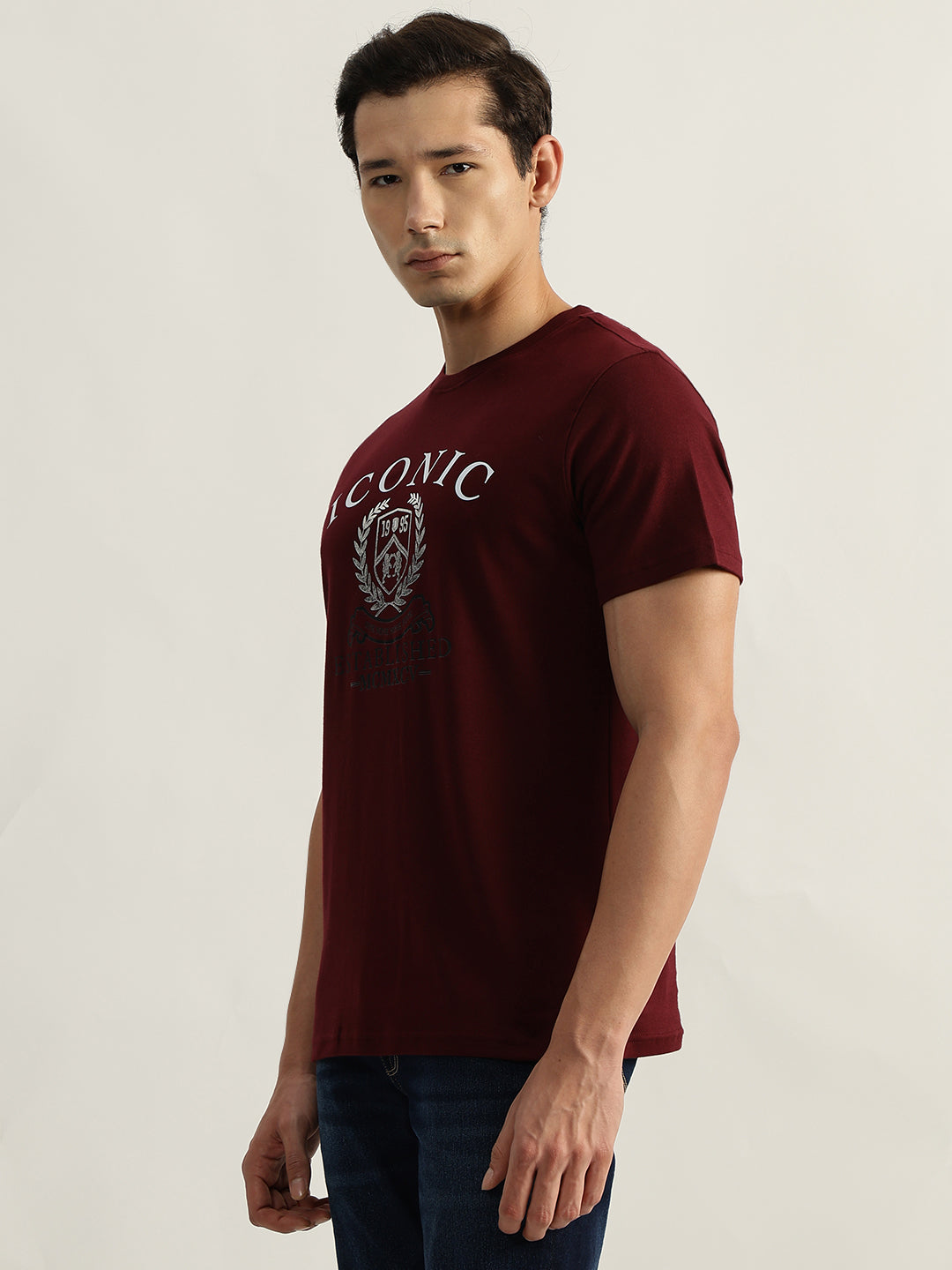 Iconic Men Red Printed Round Neck Short Sleeves Tshirt
