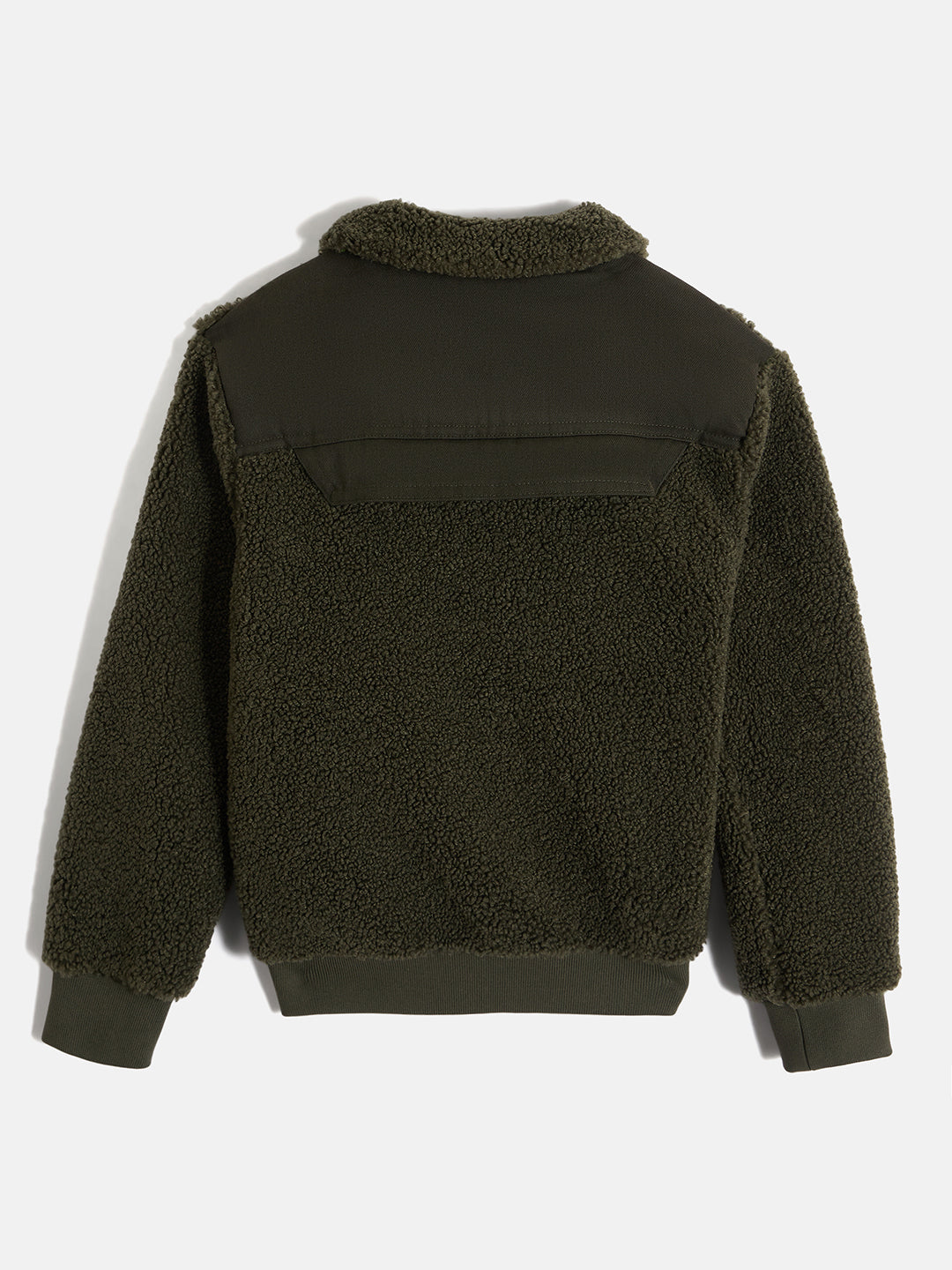 Antony Morato Boys Green Solid Spread Collar Full Sleeves Fleece Jacket