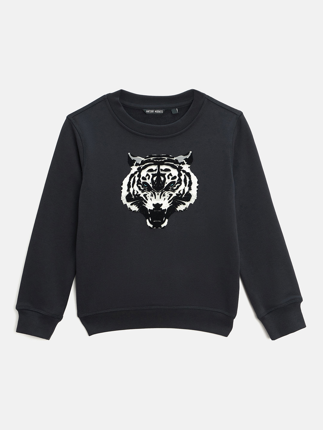 Antony Morato Boys Navy Blue Printed Round Neck Full Sleeves Sweatshirt