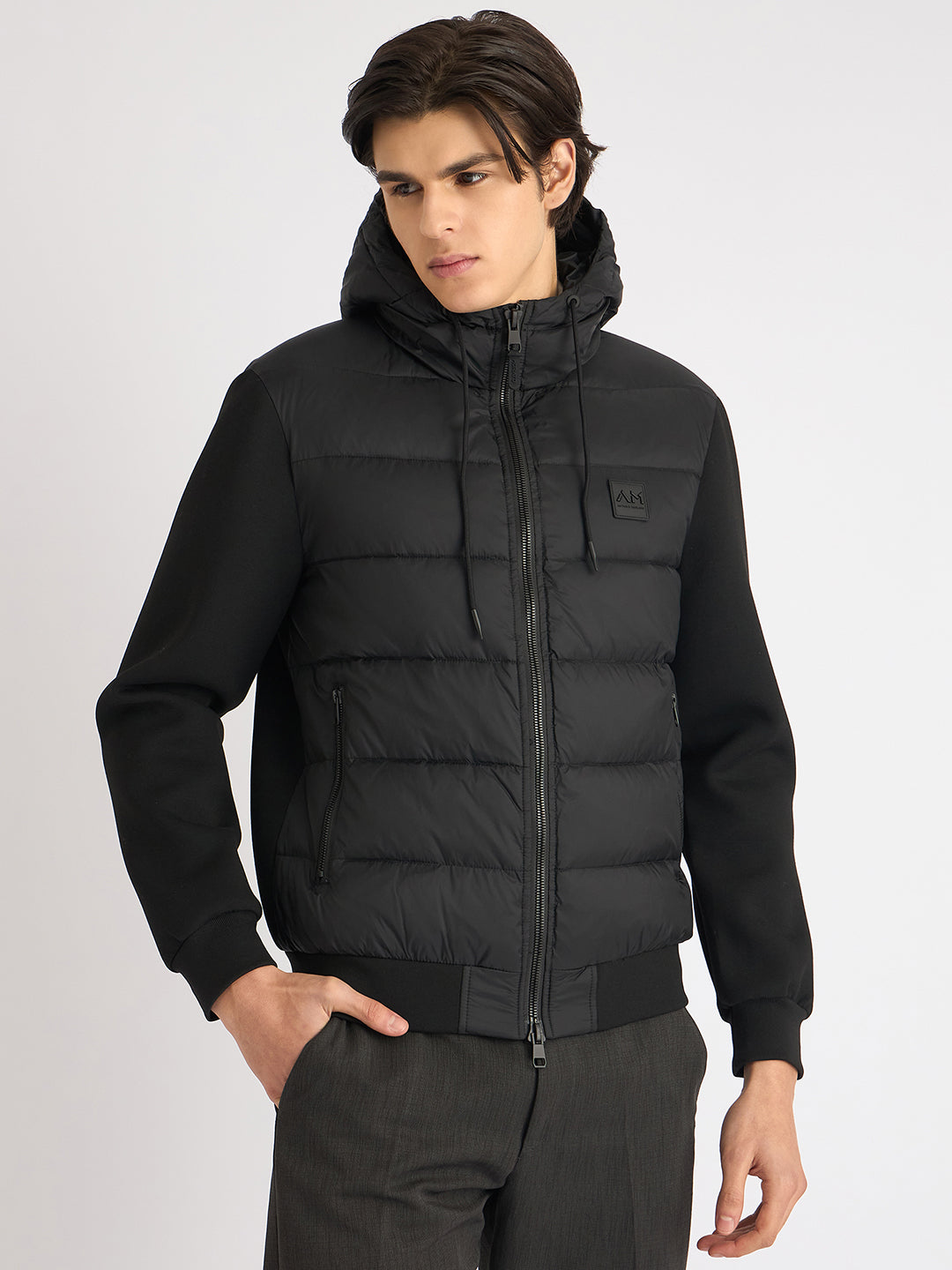 Shop Antony Morato Men Black Solid Hooded Full Sleeves Puffer Jacket Online