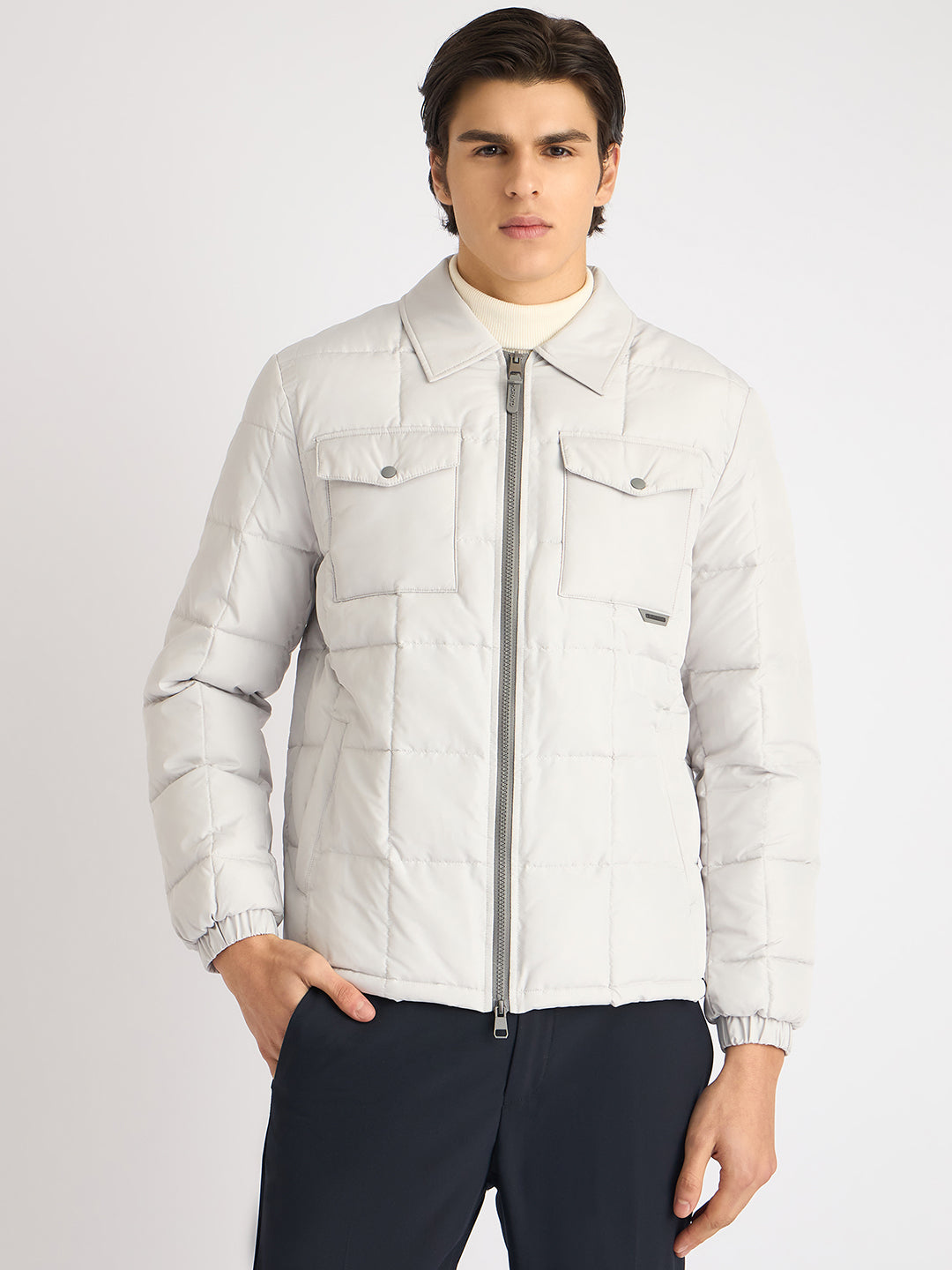 Antony Morato Men White Solid Spread Collar Full Sleeves Puffer Jacket