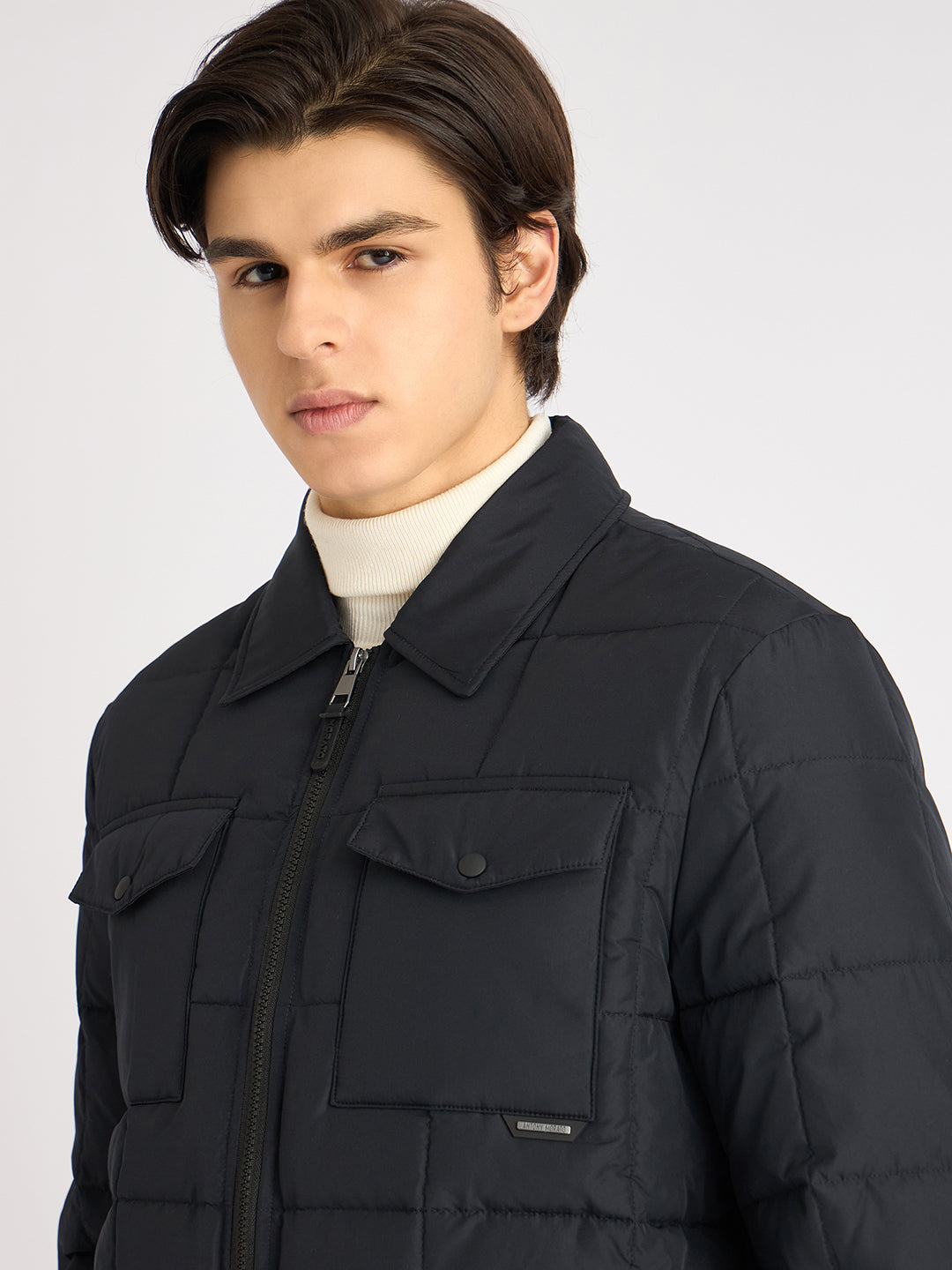 Antony Morato Men Blue Solid Spread Collar Full Sleeves Padded Jacket