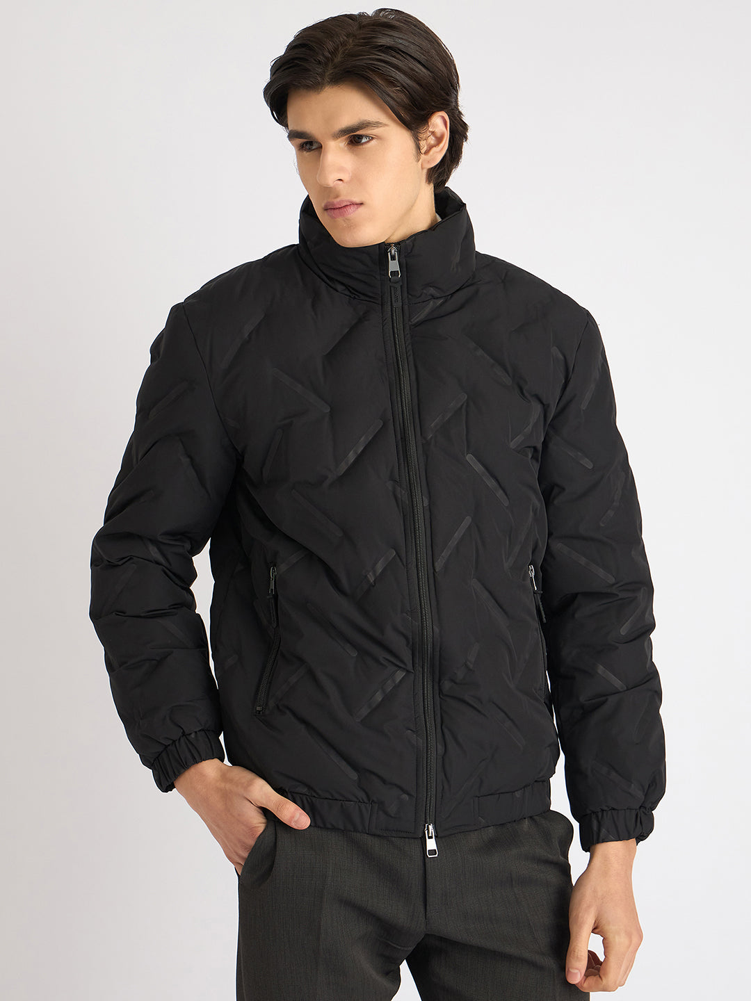 Antony Morato Men Black Solid Stand Collar Full Sleeves Puffer Jacket