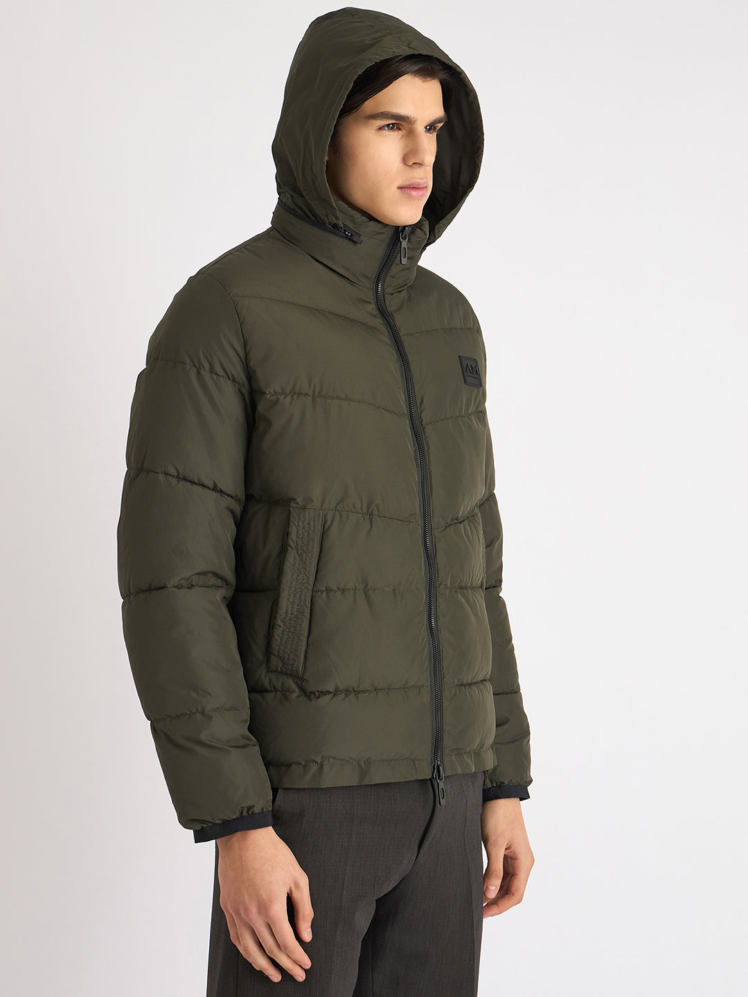 Antony Morato Men Green Solid Hooded Full Sleeves Puffer Jacket