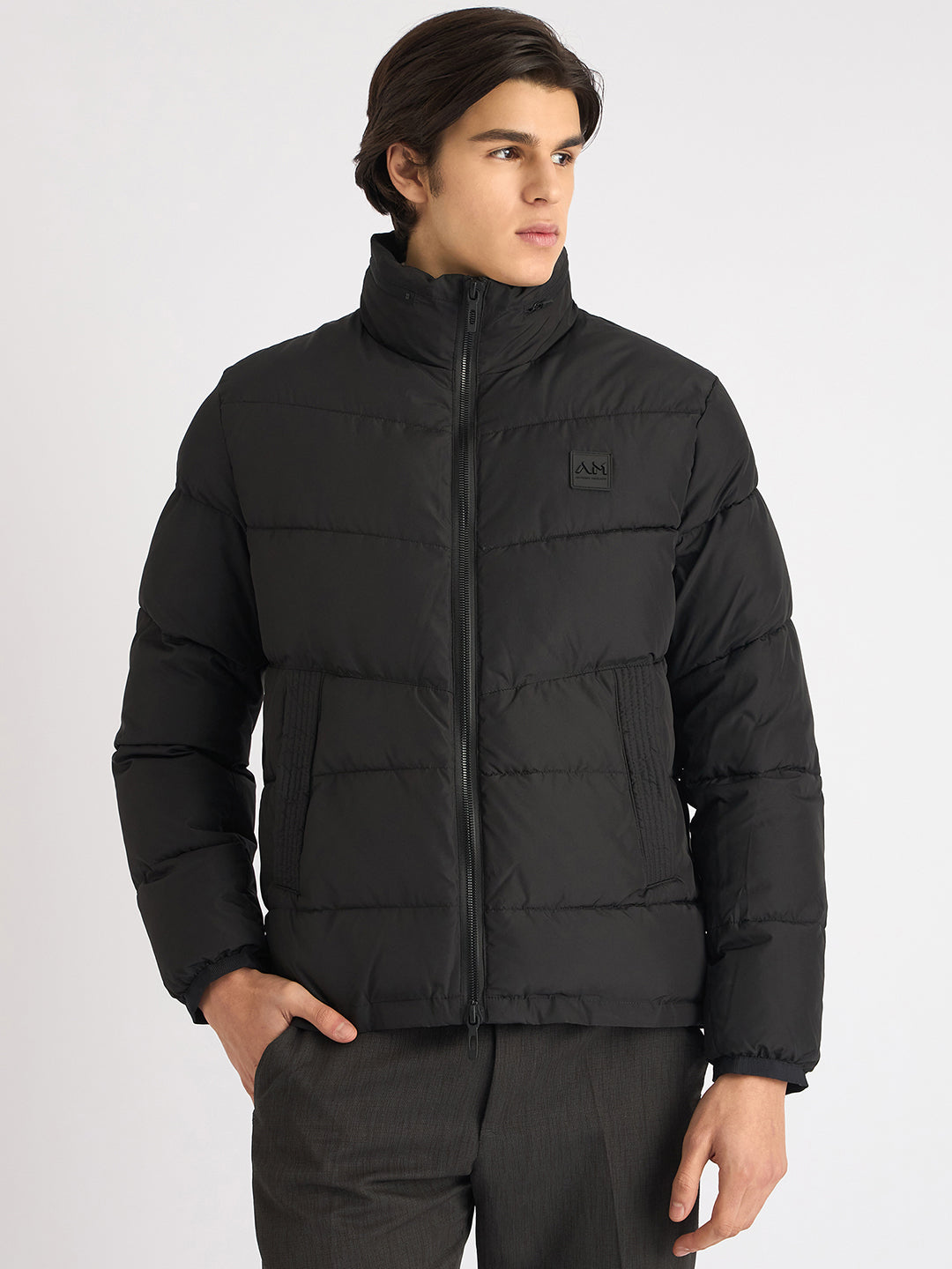 Shop Antony Morato Men Black Solid Hooded Full Sleeves Puffer Jacket Online