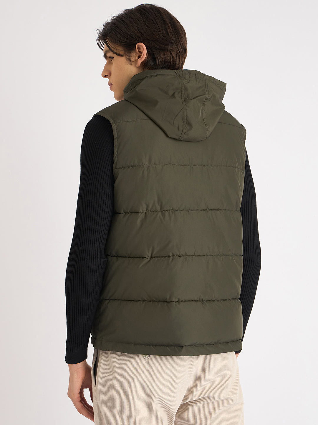 Antony Morato Men Green Solid Hooded Sleeveless Puffer Jacket