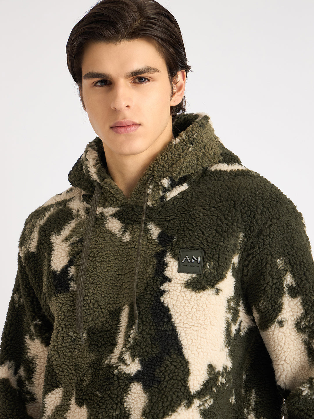 Antony Morato Men Multi-Color Self Design Hooded Full Sleeves Fleece Sweatshirt