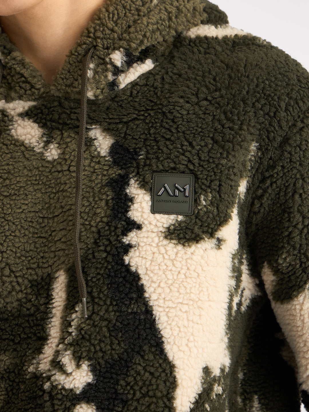 Antony Morato Men Multi-Color Self Design Hooded Full Sleeves Fleece Sweatshirt