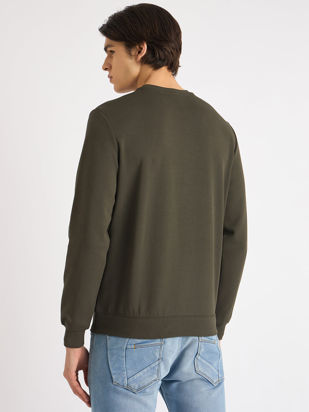 Antony Morato Men Green Solid Round Neck Full Sleeves Sweatshirt