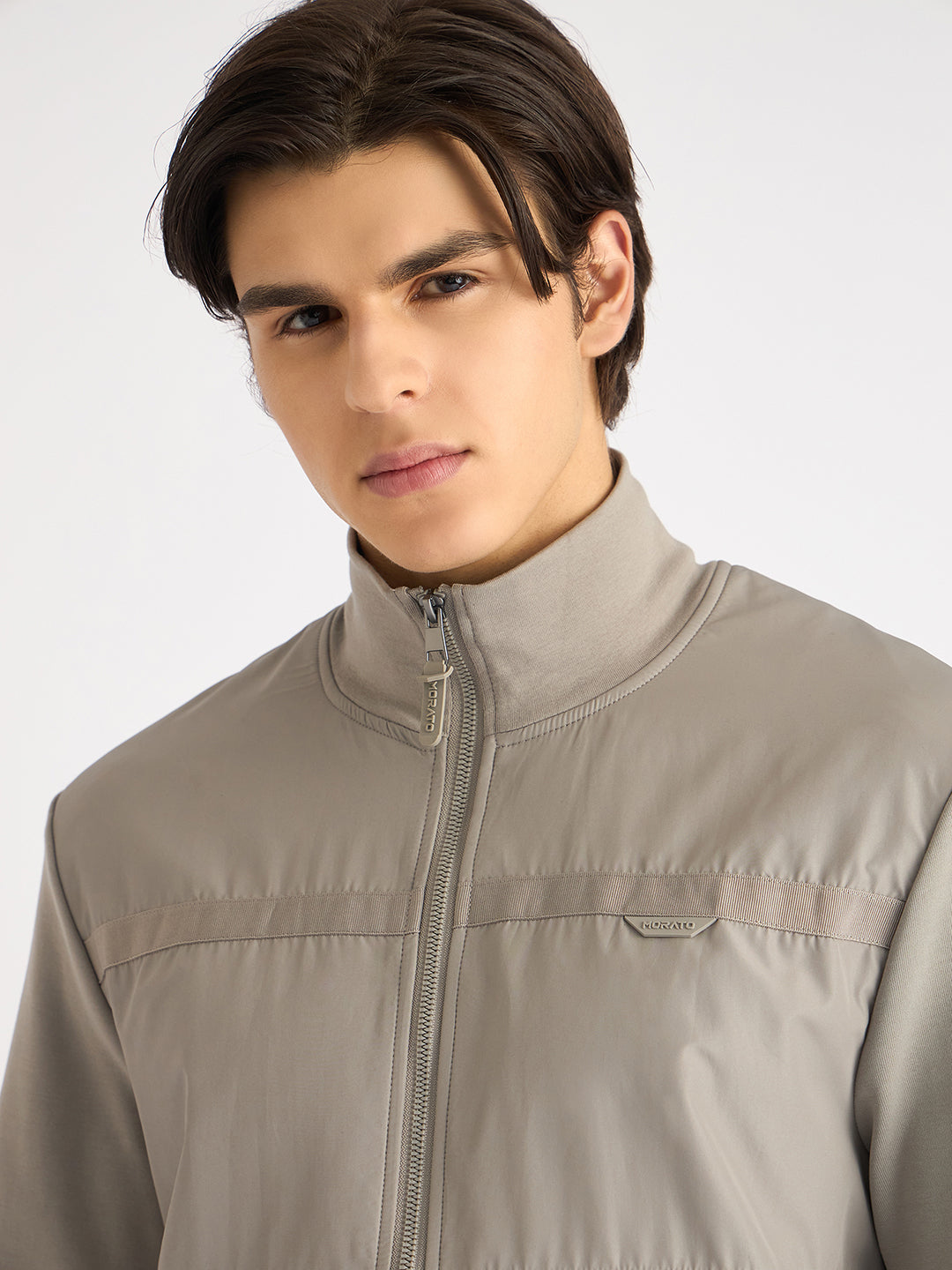 Antony Morato Men Grey Solid High Neck Full Sleeves Sweatshirt