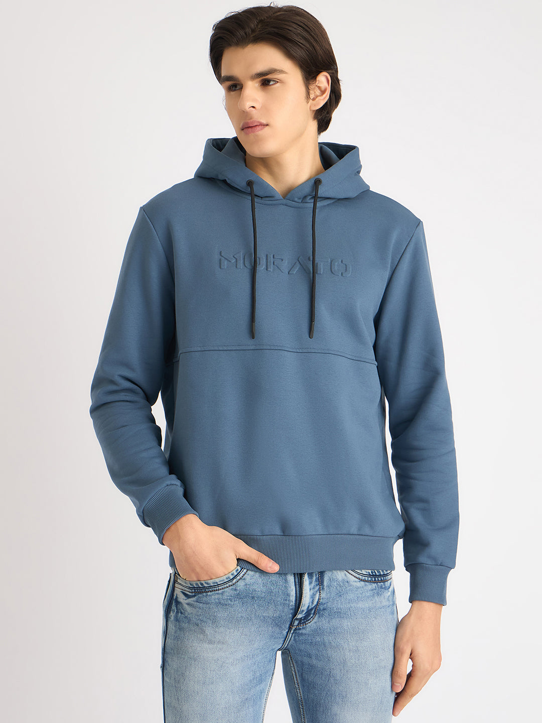 Antony Morato Men Blue Solid Hooded Full Sleeves Sweatshirt