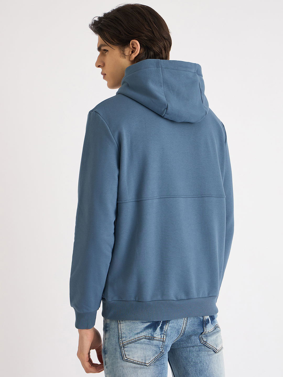 Antony Morato Men Blue Solid Hooded Full Sleeves Sweatshirt