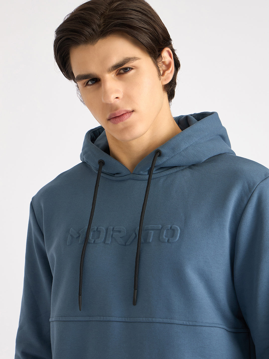 Antony Morato Men Blue Solid Hooded Full Sleeves Sweatshirt