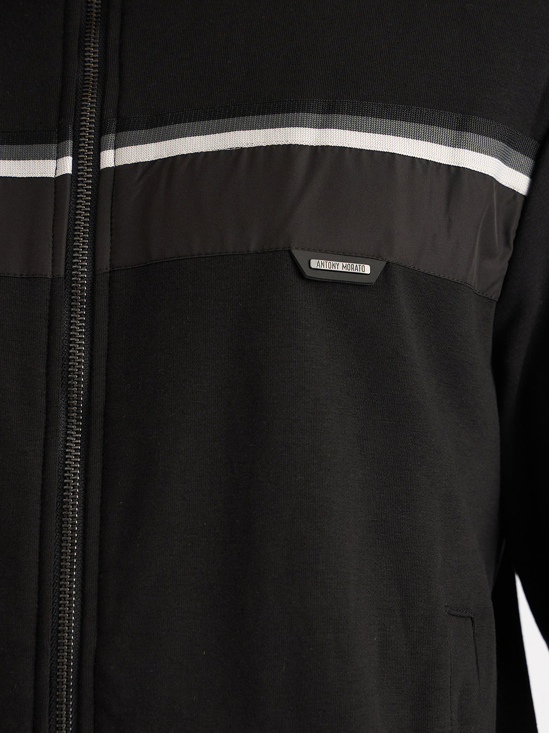 Antony Morato Men Black Solid High Neck Full Sleeves Sweatshirt