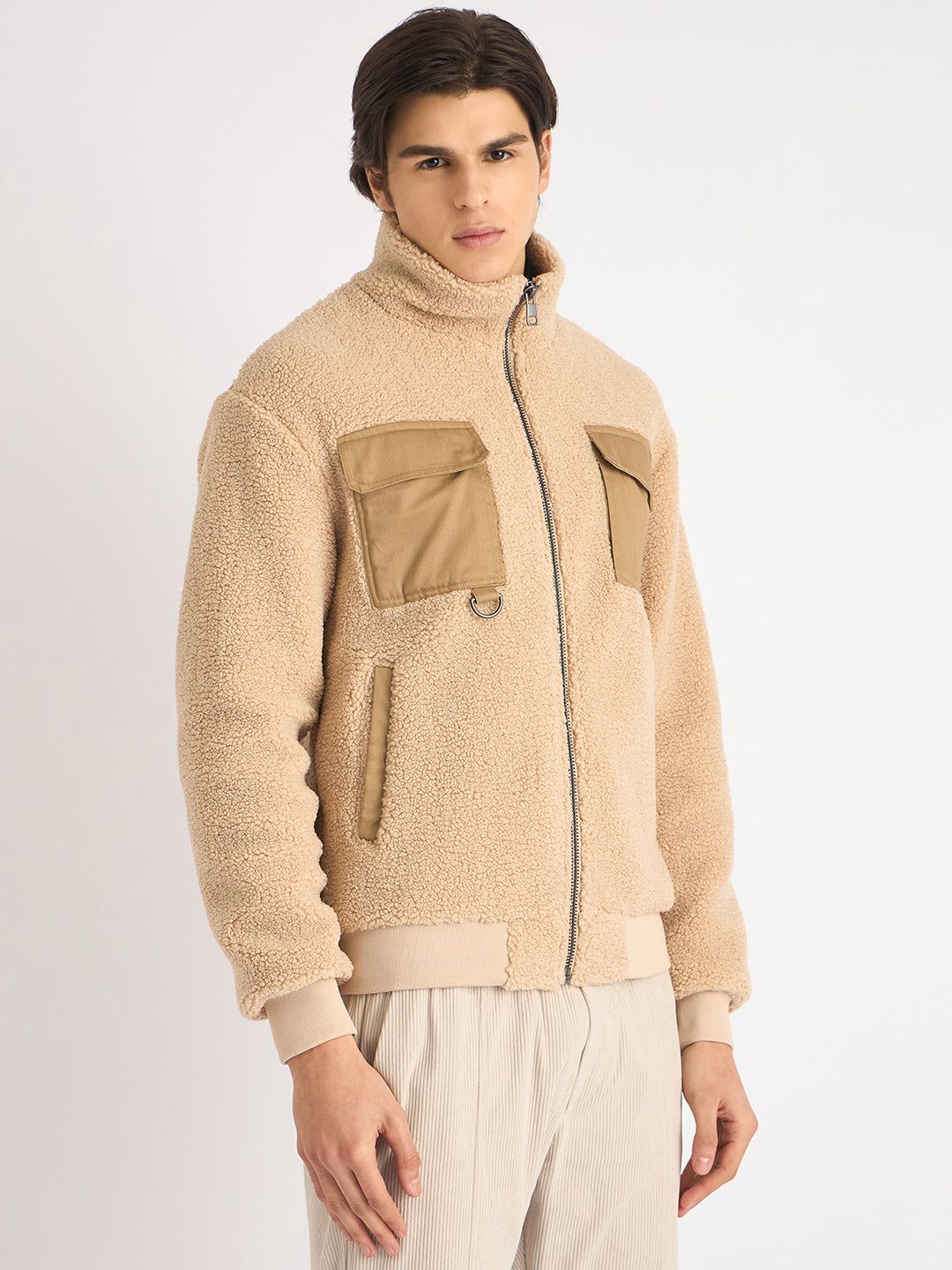 Antony Morato Men Beige Color-Blocked High Neck Full Sleeves Sweatshirt