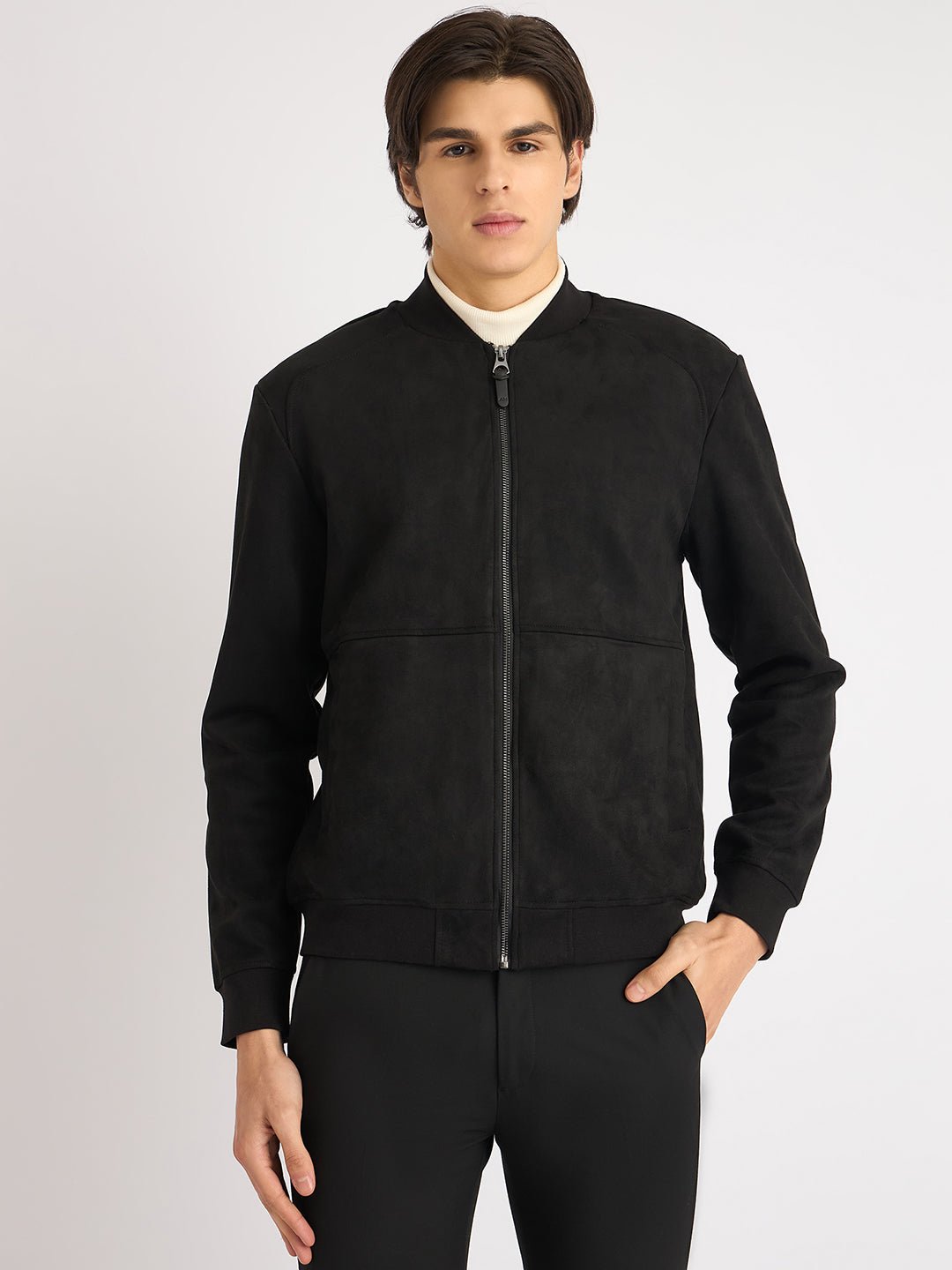 Antony Morato Men Black Solid Stand Collar Full Sleeves Sweatshirt