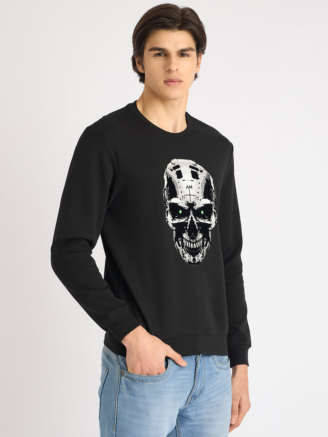 Antony Morato Men Black Printed Round Neck Full Sleeves Sweatshirt