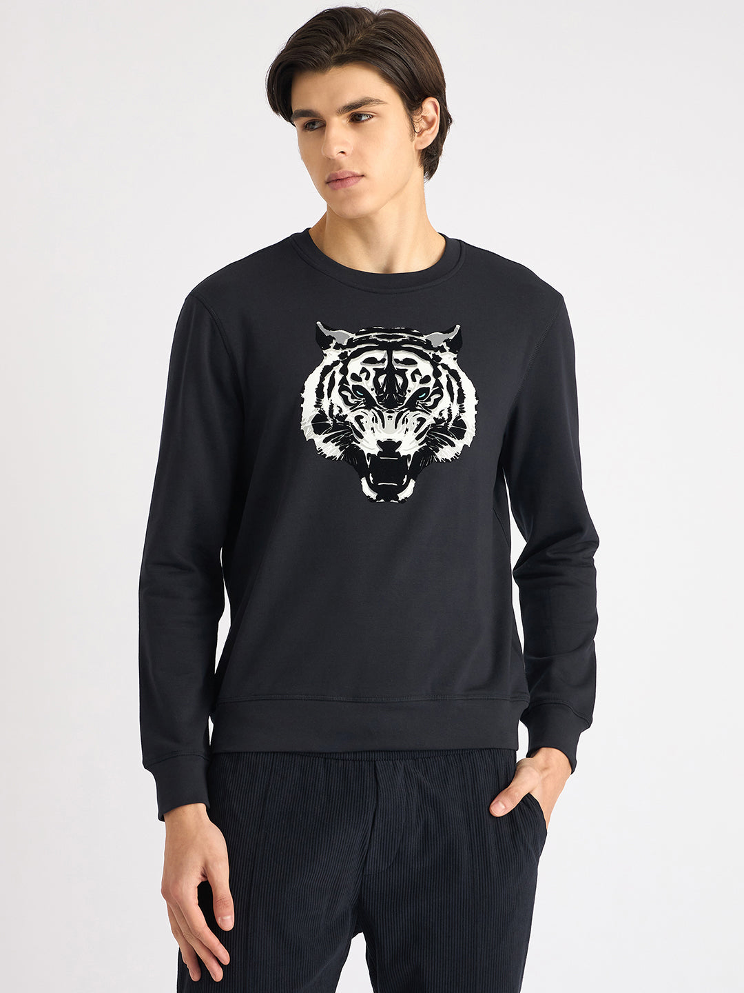 Antony Morato Men Blue Printed Round Neck Full Sleeves Sweatshirt