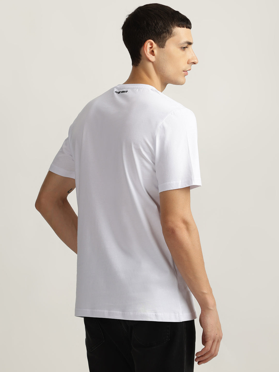 Antony Morato Men White Printed Round Neck Short Sleeves Tshirt