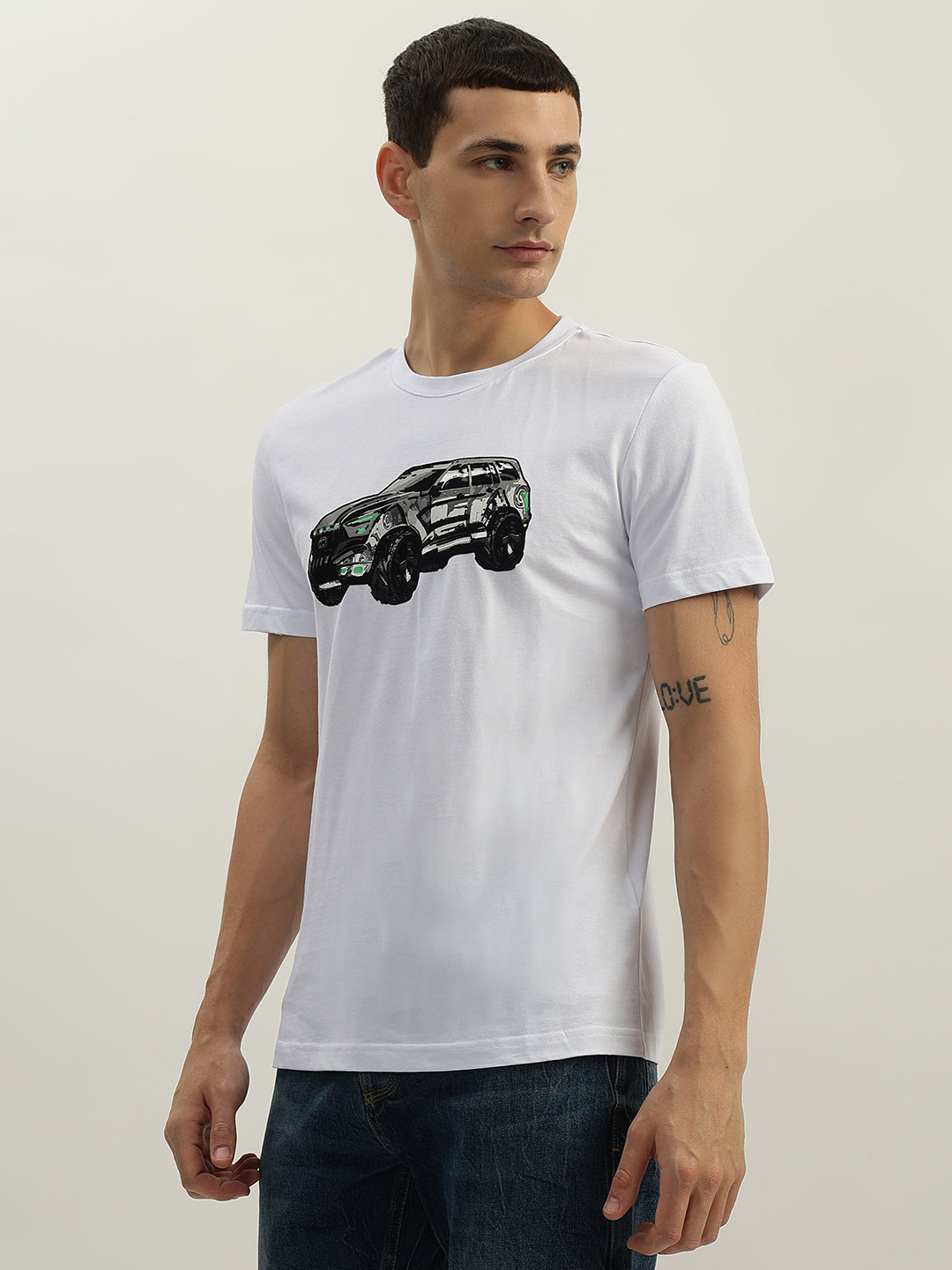 Antony Morato Men White Printed Round Neck Short Sleeves Tshirt
