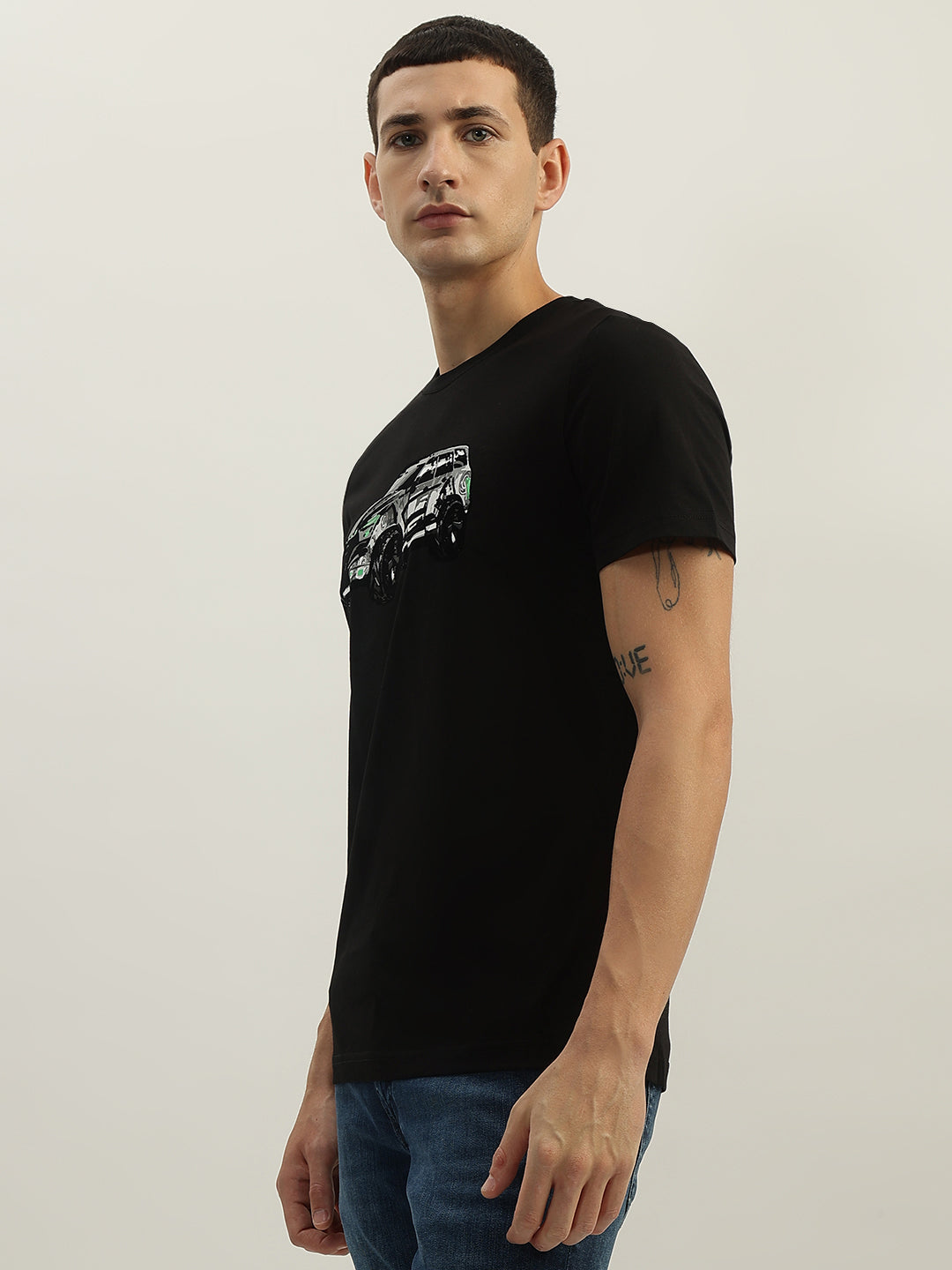 Antony Morato Men Black Printed Round Neck Short Sleeves Tshirt