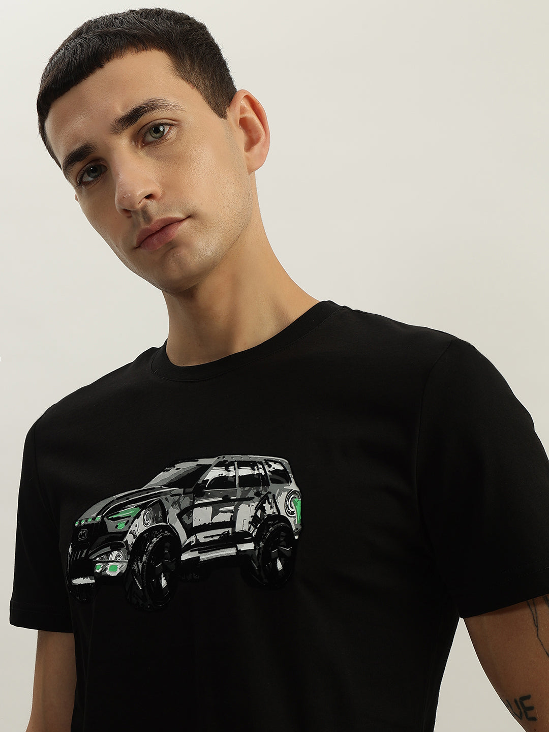 Antony Morato Men Black Printed Round Neck Short Sleeves Tshirt