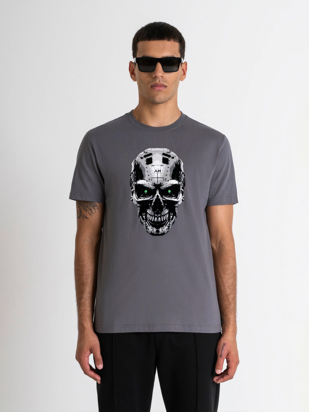 Antony Morato Men Grey Printed Round Neck Short Sleeves Tshirt