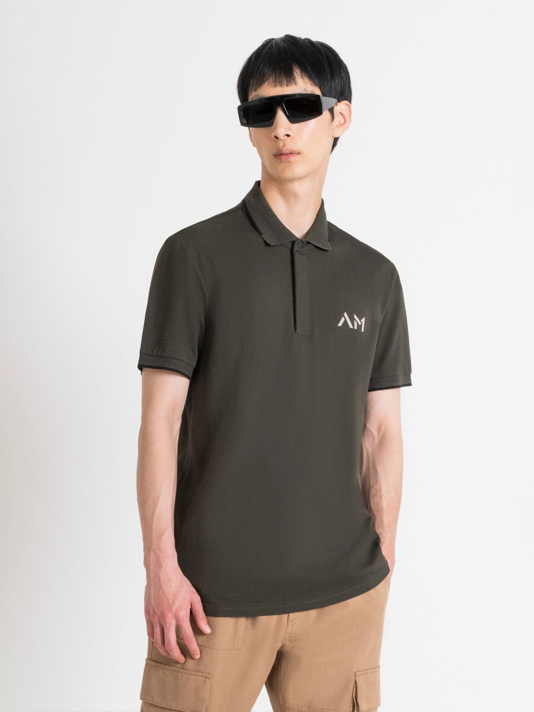 Antony Morato Men Green Solid Polo Collar Short Sleeves Tshirt