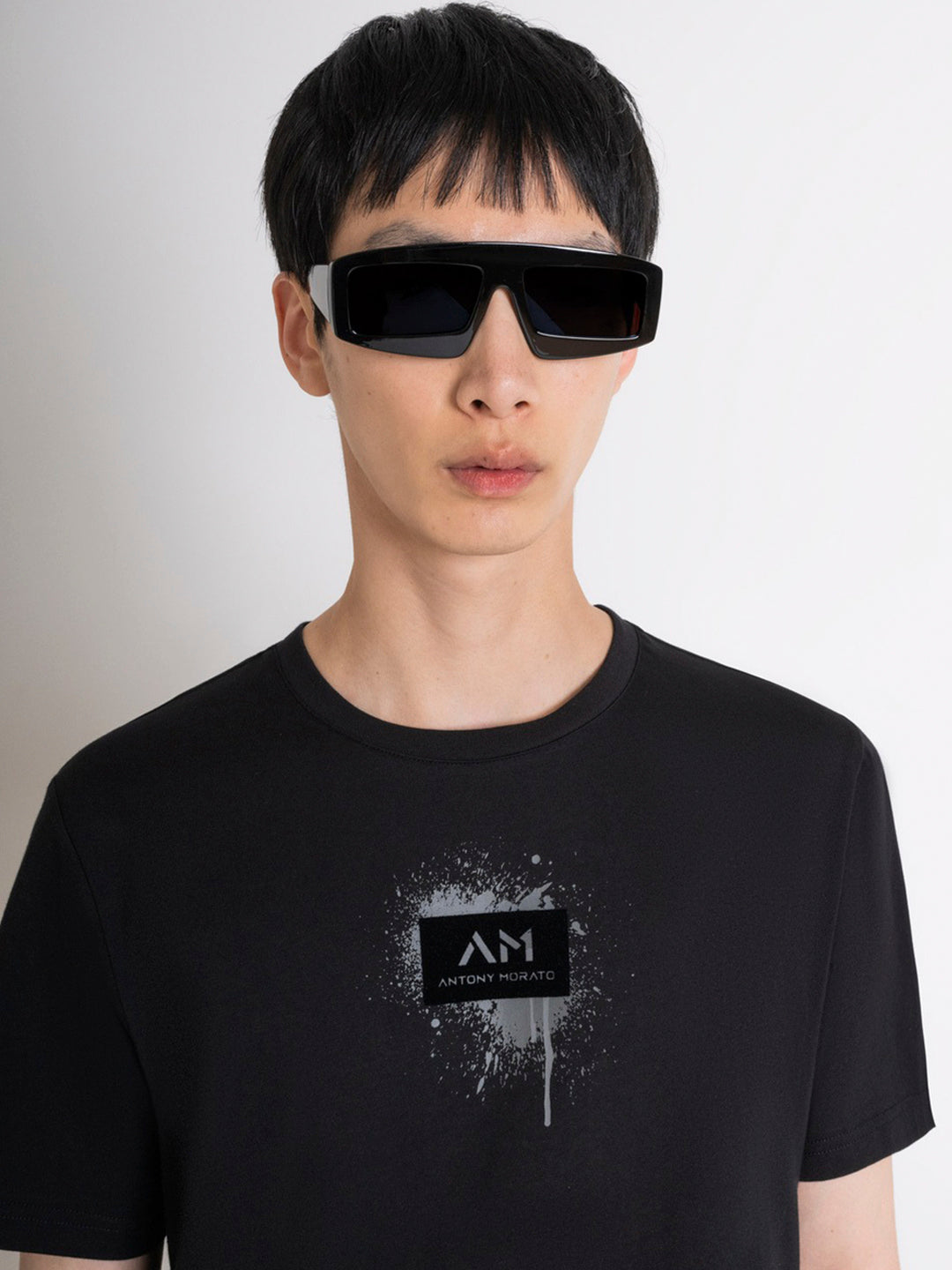 Antony Morato Men Black Solid Round Neck Short Sleeves Tshirt
