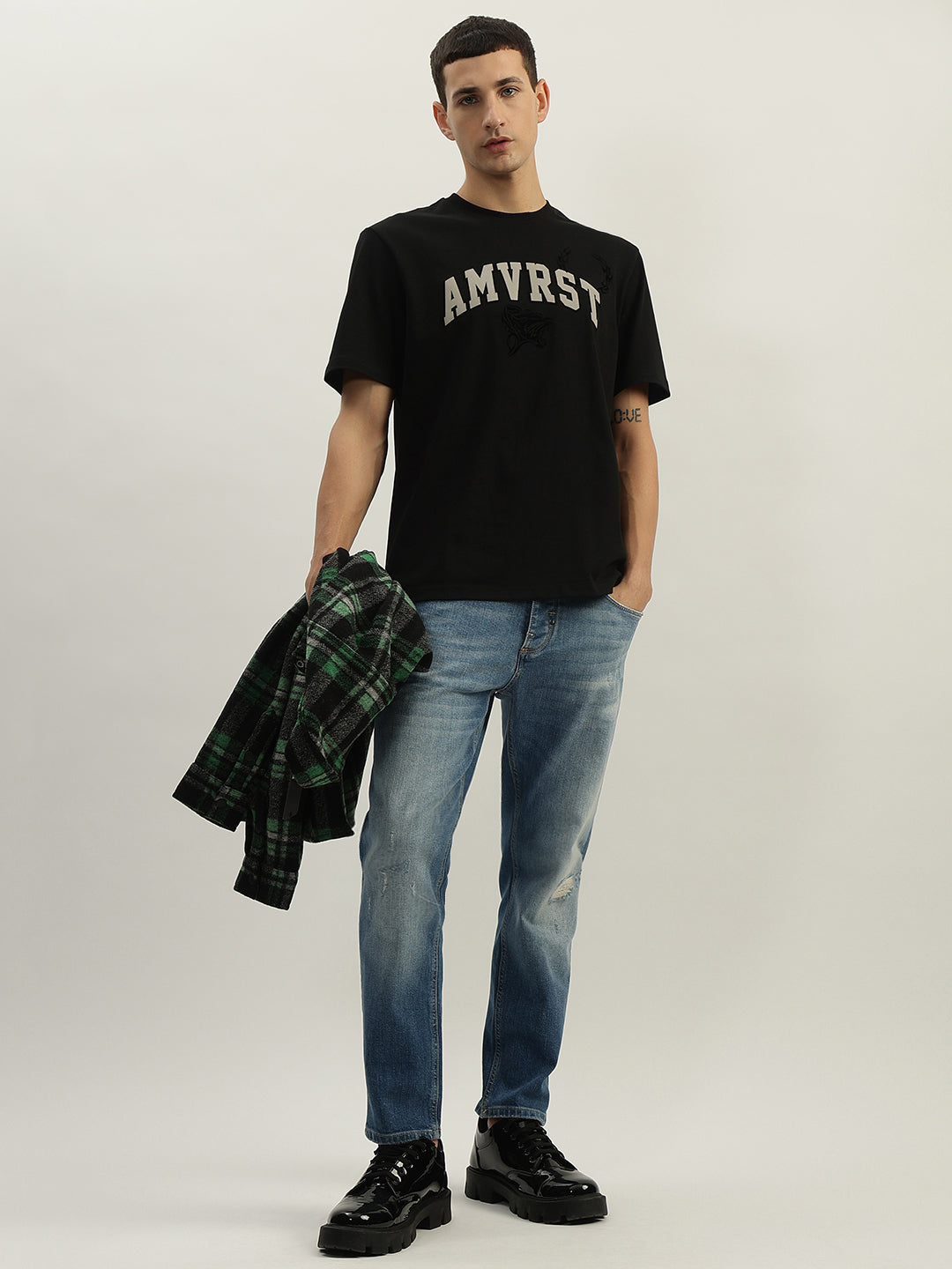 Antony Morato Men Black Printed Round Neck Short Sleeves Tshirt