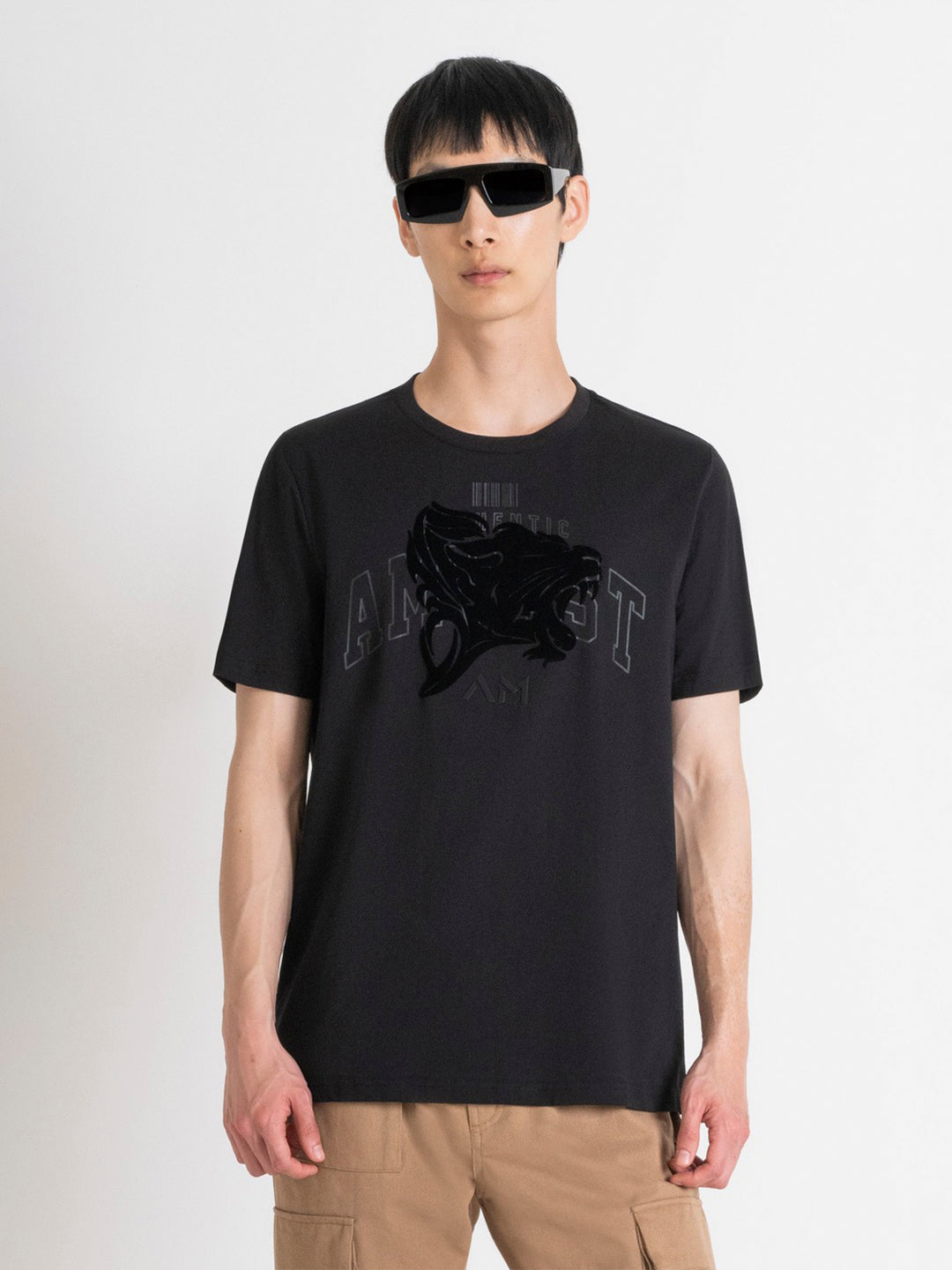 Antony Morato Men Black Printed Round Neck Short Sleeves Tshirt