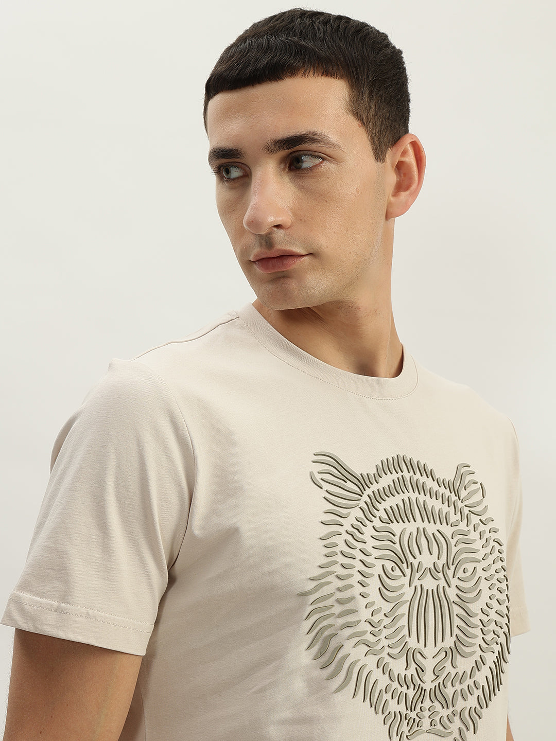 Antony Morato Men Beige Printed Round Neck Short Sleeves Tshirt