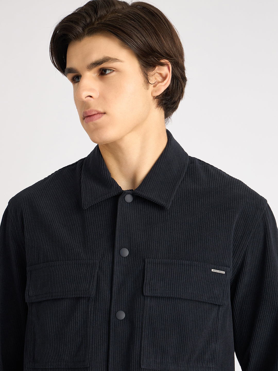 Antony Morato Men Blue Solid Spread Collar Full Sleeves Corduroy Shirt