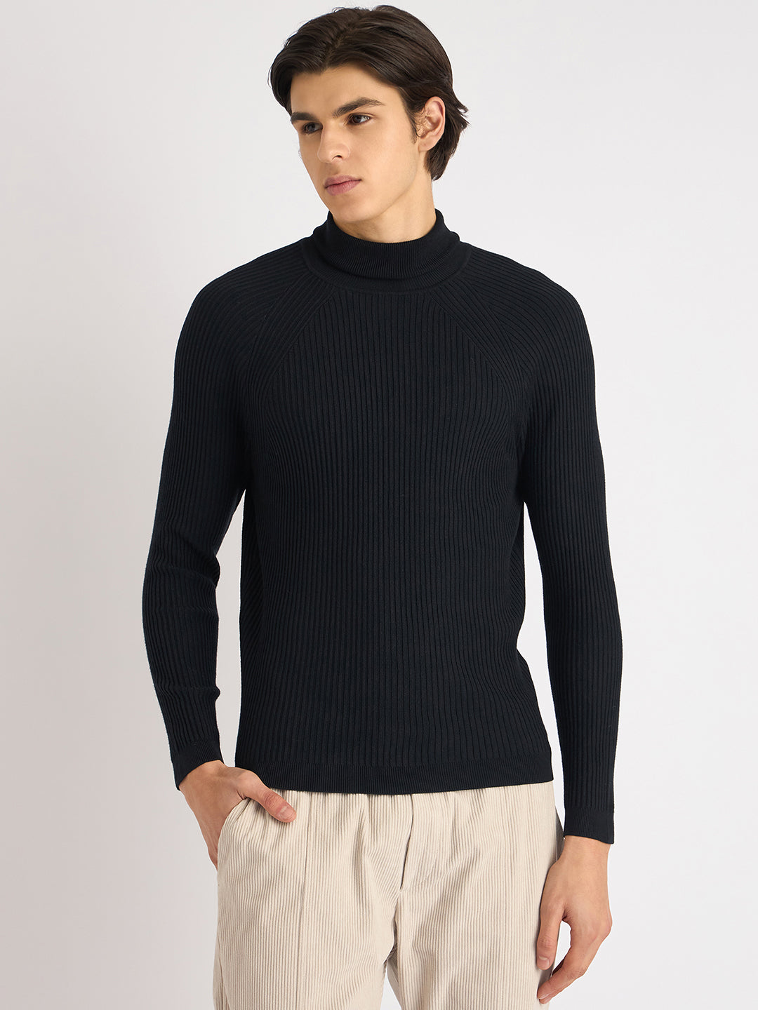 Antony Morato Men Blue Solid Turtle Neck Full Sleeves Sweater