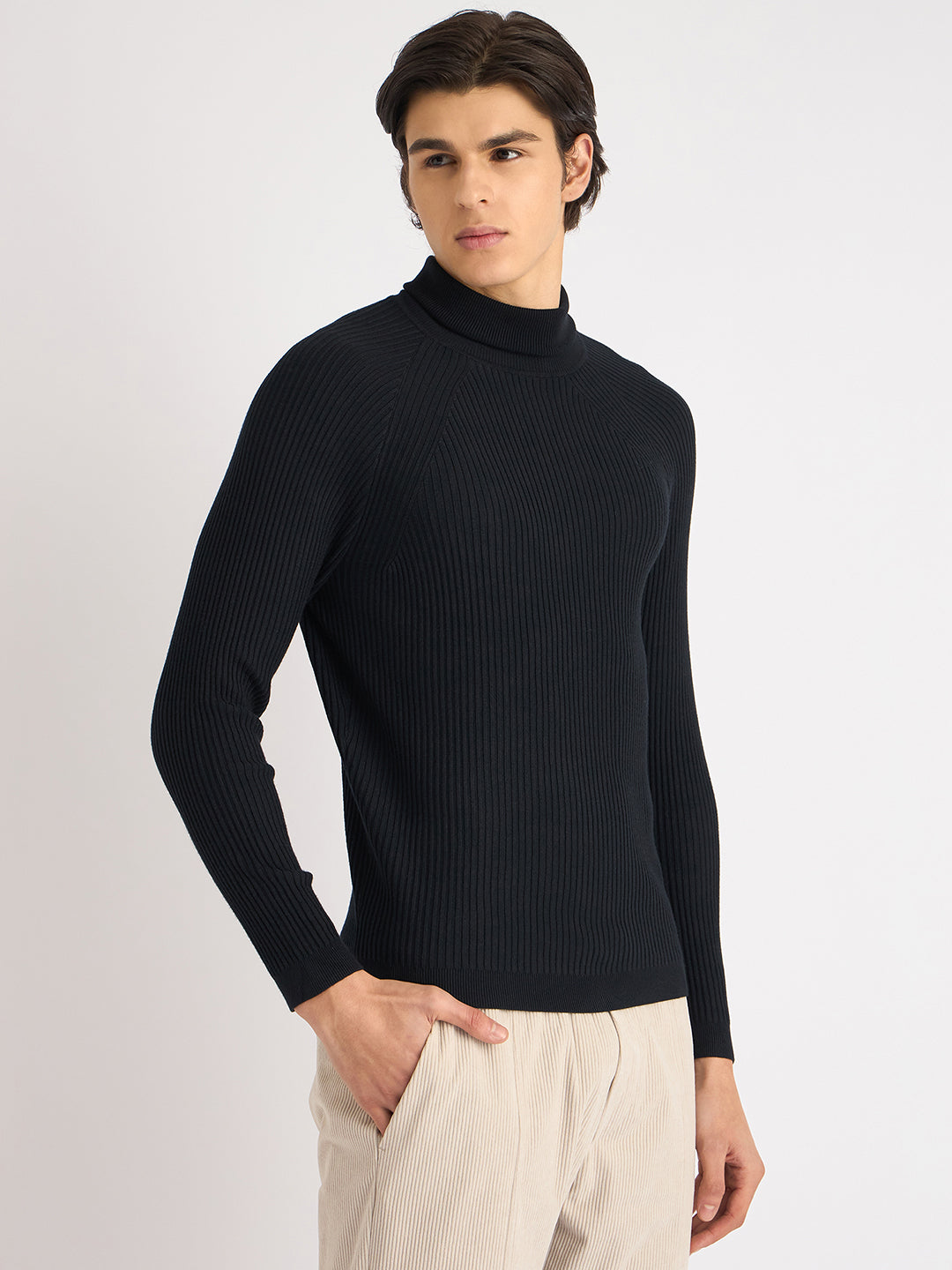 Antony Morato Men Blue Solid Turtle Neck Full Sleeves Sweater