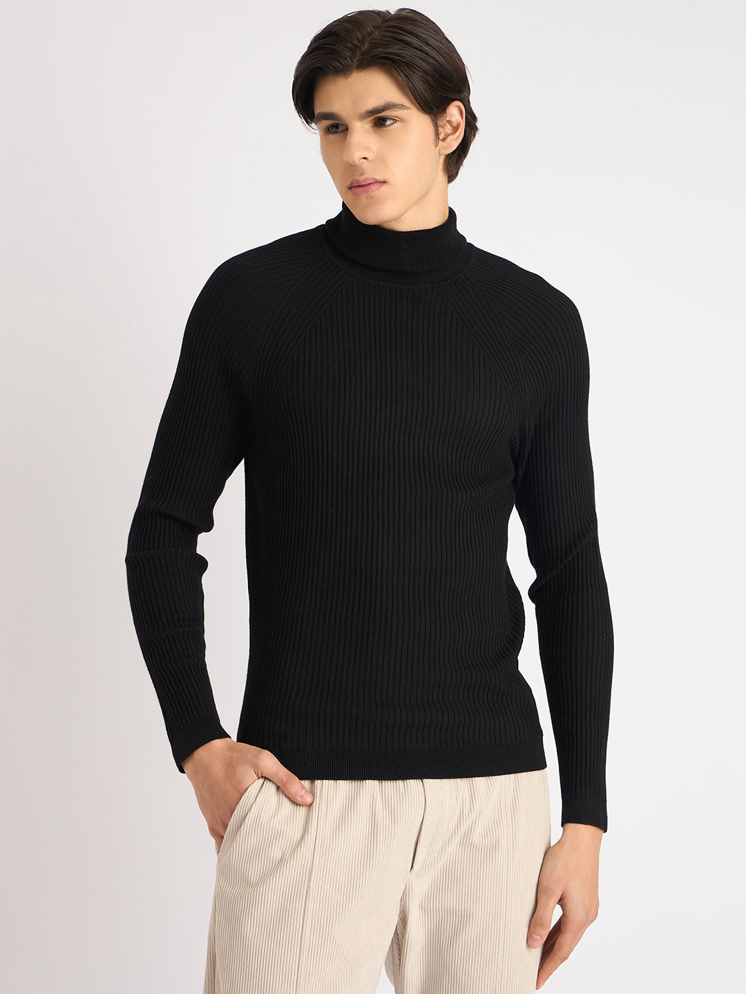 Antony Morato Men Black Solid Turtle Neck Full Sleeves Sweater