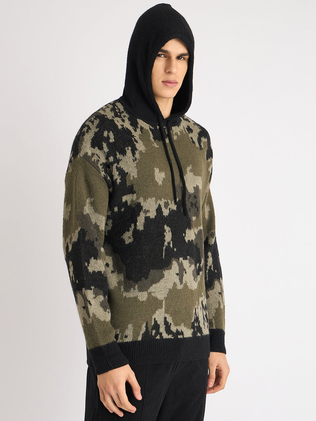 Antony Morato Men Green Printed Hooded Full Sleeves Sweater